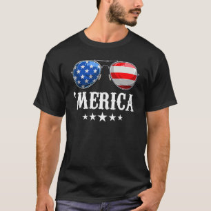 4th Of July  Merica  American Flag Sunglasses T-Shirt