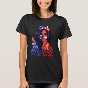 4th Of July Merica Black Women Us Flag Afro Indepe T-Shirt