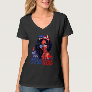 4th Of July Merica Black Women Us Flag Afro Indepe T-Shirt