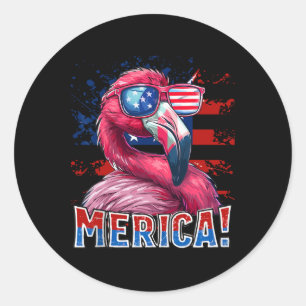 4th Of July Merica Flamingo American Flag Kids Men Classic Round Sticker