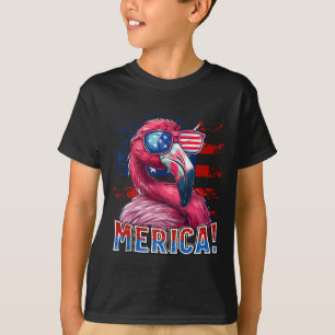 4th Of July Merica Flamingo American Flag Kids Men T-Shirt