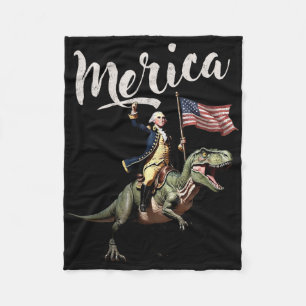 4th Of July Merica George Washington Riding A Dino Fleece Blanket