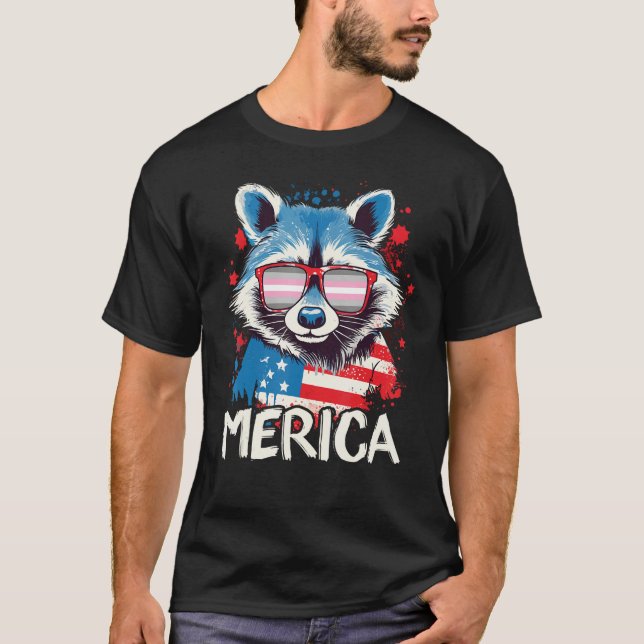 4th Of July Merica  Raccoon Demigirl Sunglasses Fl T-Shirt (Front)