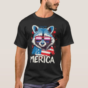 4th Of July Merica  Raccoon Gender Fluid Sunglasse T-Shirt