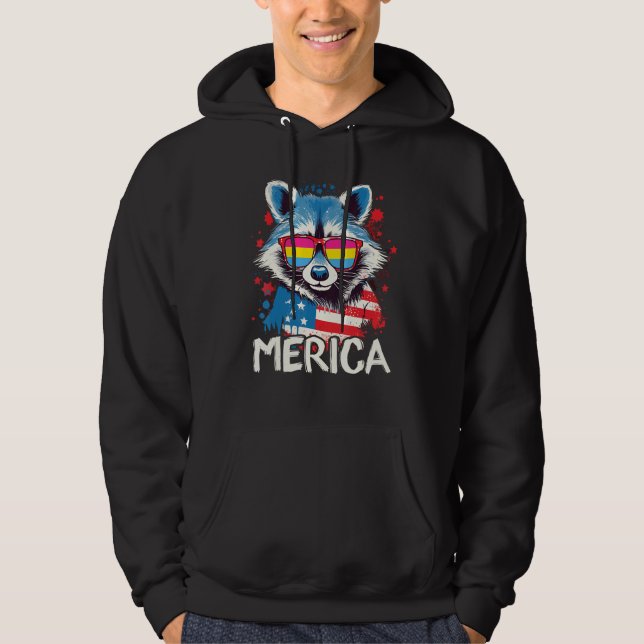 4th Of July Merica  Raccoon Pansexual Sunglasses F Hoodie (Front)