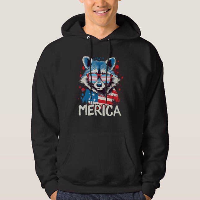 4th Of July Merica  Raccoon Transgender Sunglasses Hoodie (Front)
