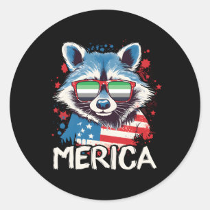 4Th Of July Merica Racoon Arotic Sunglasses Flag Classic Round Sticker
