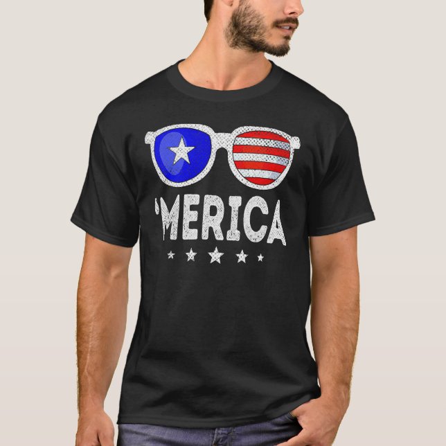 4th Of July MERICA Sunglasses All America USA Flag T-Shirt (Front)