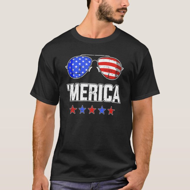4th Of July MERICA Sunglasses All America USA Flag T-Shirt (Front)