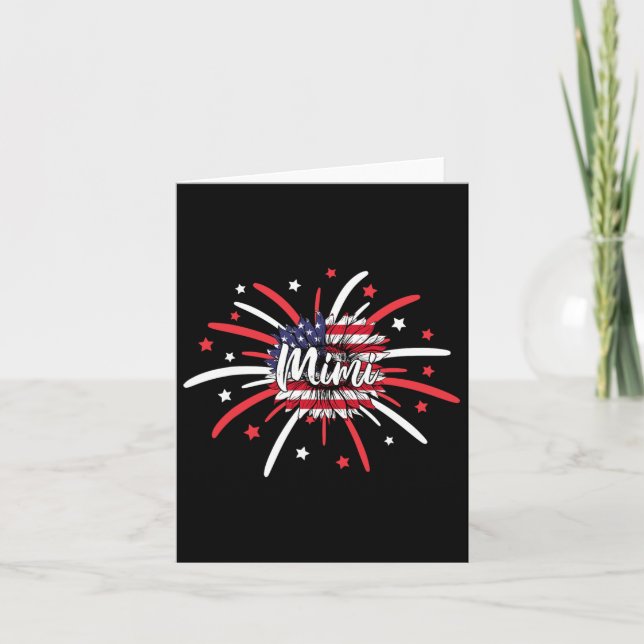 4th Of July Mimi Sunflower American Flag Fireworks Card (Front)