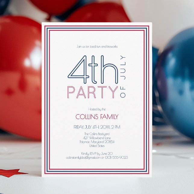 4th of July  Modern Family Reunion Summer Party Invitation (4th of July Modern Family Reunion Summer Party Invitation)