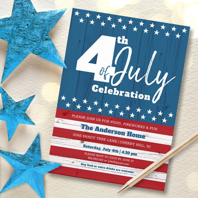 4th of July Modern Patriotic American Rustic Wood Invitation (Creator Uploaded)