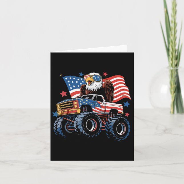 4th Of July Monster Truck Bald Eagle American Flag Card (Front)