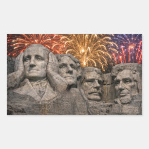 4th of July Mount Rushmore Humor with Fireworks Rectangular Sticker