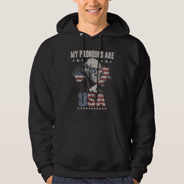 4th of July My Pronouns Are USA Flag for Men Women Hoodie (Front)