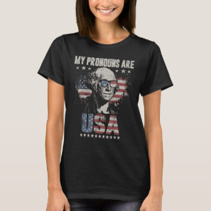 4th of July My Pronouns Are USA Flag for Men Women T-Shirt
