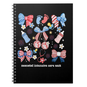 4th of July Neonatal ICU Nurse Coquette Bow NICU N Notebook