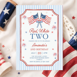 4th of July One All American Girl Birthday Invitation