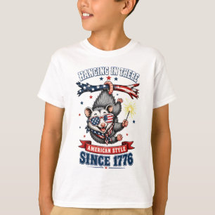 ​4th of July Opossum Hanging In There T-Shirt