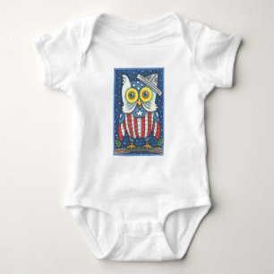 4TH OF JULY OWL BABY JERSEY BODYSUIT White