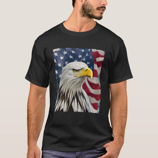 4th of July Painting Bald Eagle American Flag USA  T-Shirt (Front)