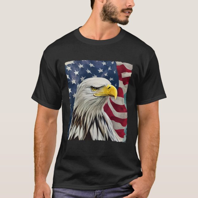 4th of July Painting Bald Eagle American Flag USA  T-Shirt (Front)
