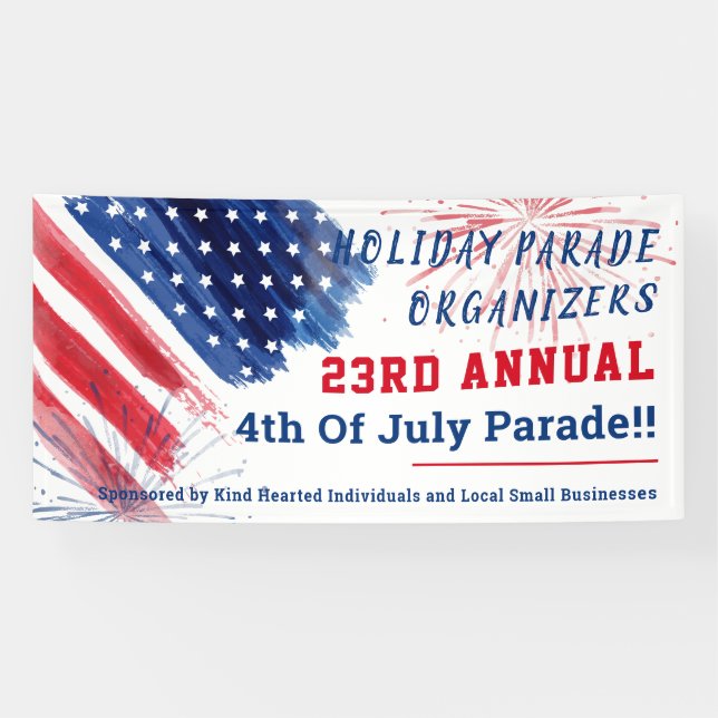 4th of July Parade Red White Blue Company Summer Banner (Horizontal)