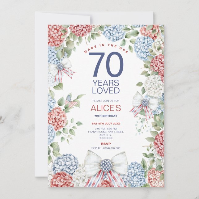 4th of July Party 70th Birthday Party, Milestone Invitation (Front)