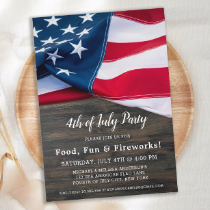 4th Of July Party American Flag Patriotic  Invitation