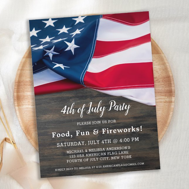 4th Of July Party American Flag Patriotic  Invitation Postcard (Creator Uploaded)