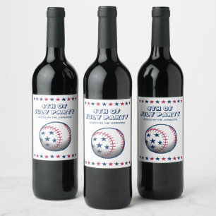 4th of July Party Baseball Wine Label