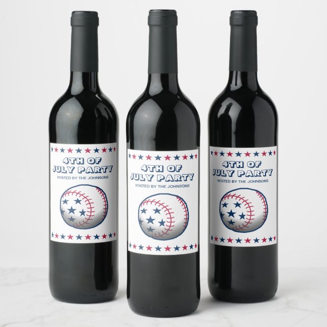 4th of July Party Baseball Wine Label (Bottles)