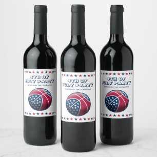 4th of July Party Basketball Wine Label
