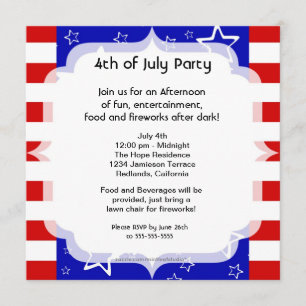 4th of July Party / Bbq Invitation Red White Blue
