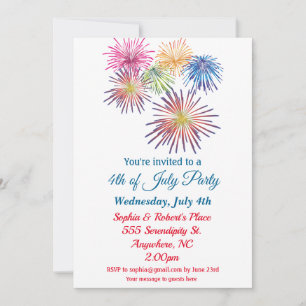 4th of July Party Colourful Fireworks Invitation