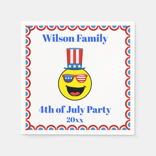 4th of July Party Cool Patriotic Emoji Napkin (Front)