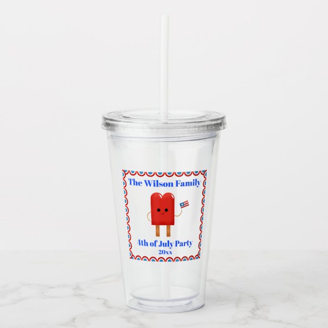 4th of July Party Cute Patriotic Popsicle Acrylic Tumbler (Front)