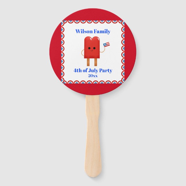 4th of July Party Cute Patriotic Popsicle Hand Fan (Front)