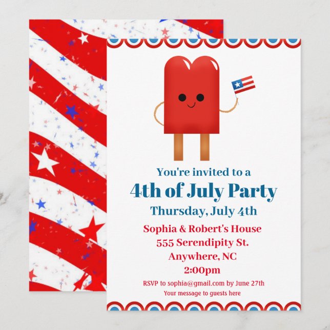 4th of July Party Cute Patriotic Popsicle Invitation (Front/Back)