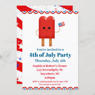 4th of July Party Cute Patriotic Popsicle Invitation