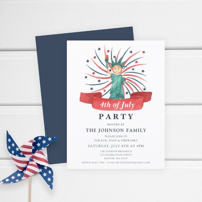 4th Of July Party Cute Patriotic Statue Of Liberty Invitation Postcard (4th Of July Party Cute Patriotic Statue Of Liberty Invitation Postcard)
