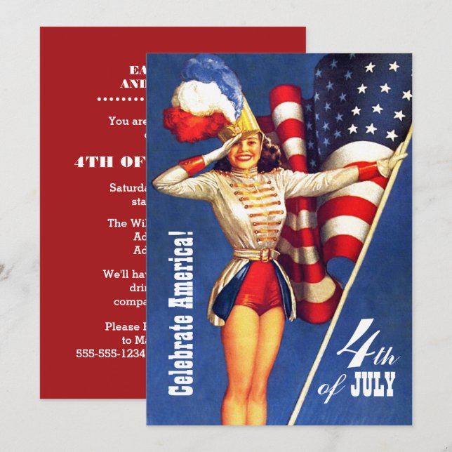 4th of July Party | Event Retro Pin-Up  Invitation (Front/Back)