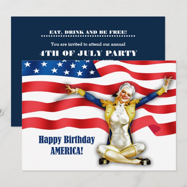 4th of July Party | Event Retro Pin-Up  Invitation (Front/Back)
