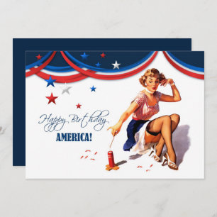 4th of July Party   Event Retro Pin-Up  Invitation