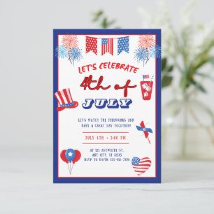 4th of July Party Invitation Fireworks Patriotic