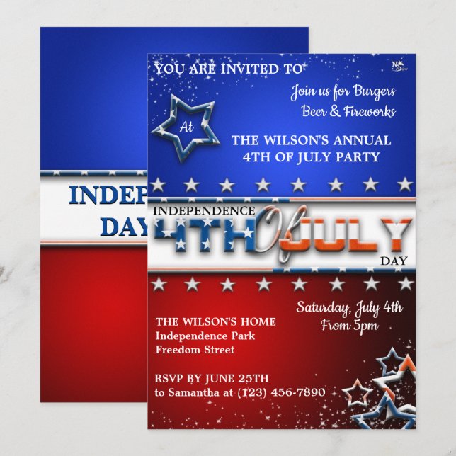 4th Of July Party Invitations (Front/Back)