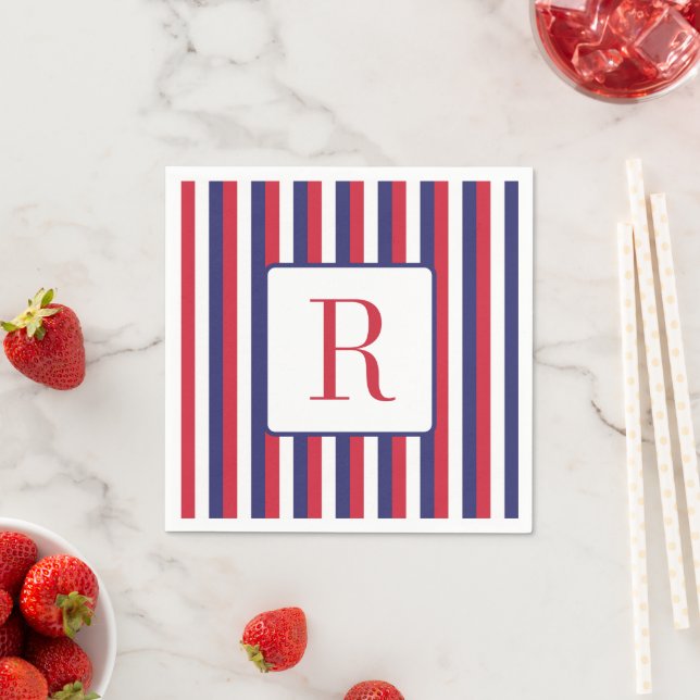 4th of July Party Monogram Red White and Blue Napkin (Insitu)