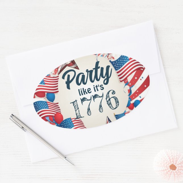 4th of July Party  Oval Sticker (Envelope)