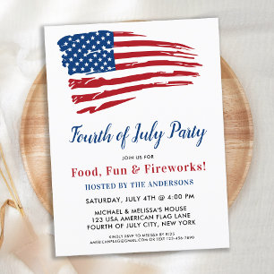 4th Of July Party Patriotic American Flag Invitation Postcard