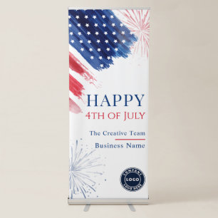 4th of July Party Red White Blue Business Logo Retractable Banner
